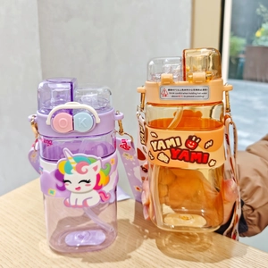Detail view of dual-drinking kids water bottle lids with straws and safety lock