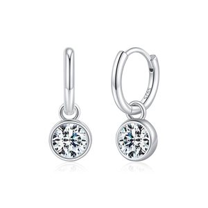 S925 sterling silver hoop earrings featuring 1 carat round moissanite drop pendants