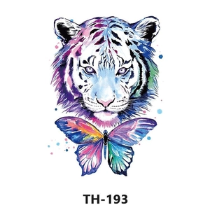 Waterproof temporary tattoo sticker with colorful watercolor white tiger and butterfly design