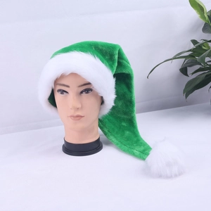 Bonnet de Noël en peluche verte de 75 cm avec bordure en fausse fourrure blanche