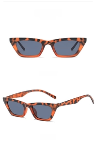 Detail view of retro tortoise shell rectangle sunglasses with grey lenses from multiple angles