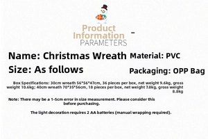 Detailed specifications for PVC Christmas wreath with battery-operated LED light system