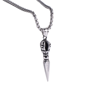 Vintage silver vajra pendant necklace with 18K gold plating and long box chain for men