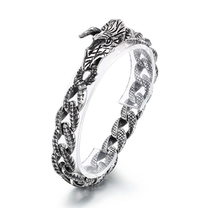 Punk vintage titanium steel dragon head bracelet with scale texture cuban link design