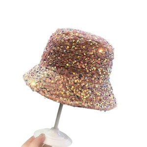 Sparkly pink sequin fisherman bucket hat with built-in LED glowing lights for parties