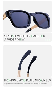 Detail view of polarized metal frame sunglasses with tortoiseshell acetate temples