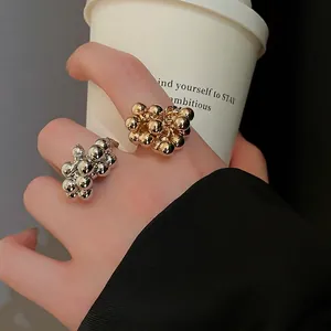 Minimalist Cluster Round Ball Ring Alloy Polished Irregular Folds Adjustable Opening Elegant Jewelry For Women