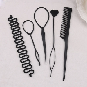 5-piece portable black hair styling set with topsy tail tools and tail comb