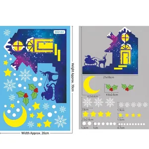 Size specifications for Christmas window stickers featuring Santa and snowflake motifs
