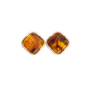Boucles d'oreilles carrées en résine ambrée vintage avec cadre métallique doré