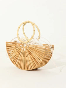 Detailed texture of natural bamboo strips and draw-string liner of the Ark handbag