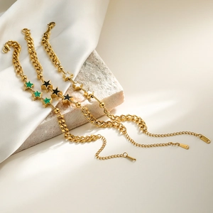 French style star shell gold plated titanium bracelet with three colorful star charms