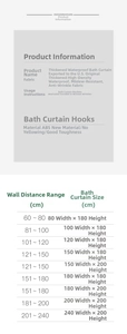 Detailed size chart for Van Gogh art shower curtain with high density waterproof fabric