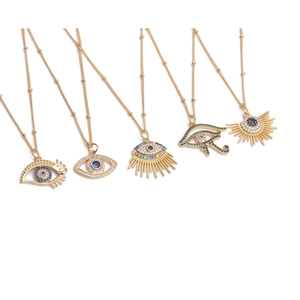 Evil Eye Pendant Necklace Gold Plated Copper Cubic Zirconia Beaded Chain Boho Jewelry Gift For Women