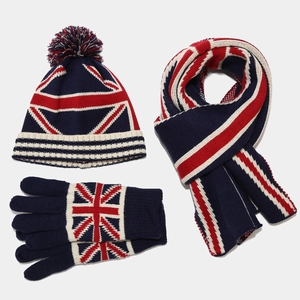 Set invernale con berretto, sciarpa e guanti Union Jack in blu navy per stare al caldo