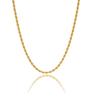Detailed close-up of 18K gold plated stainless steel rope chain with elegant reflections
