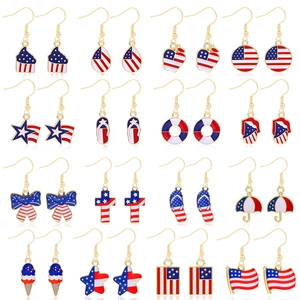 Assorted US Flag Independence Day enamel drop earrings in 16 festive zinc alloy designs