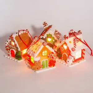 Christmas Gingerbread House Hanging Ornament Polymer Clay Resin LED Light Up Glowing Festive Holiday Tree Decor