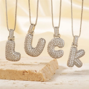 Collana Pendente Lettera Alfabeto Rame Micro Pave Zirconia Hip Hop Streetwear Gioielli Per Uomo Donna