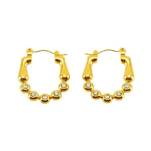 Boucles d'oreilles créoles dorées en bambou avec zircons brillants pour femme