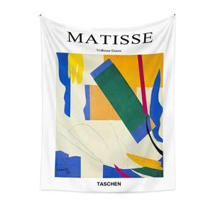 Detail view of the fine fabric texture and artistic Matisse print on the hanging tapestry