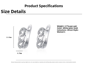 Detailed specs of S925 silver chain hoop earrings with zircon, size 15.63mm by 5.27mm