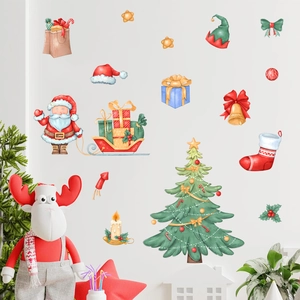 Removable Santa Claus and Christmas tree wall stickers set for living room home decor