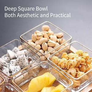 Nordic transparent square glass snack bowls with gold rims for fruit and nuts