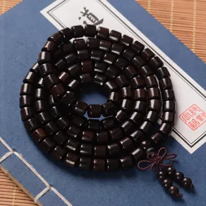 Vintage Wood Buddhist Prayer Beads Necklace 108 Barrel Beads Meditation Mala Bracelet For Men Women Ethnic Zen Jewelry
