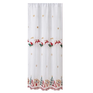 Rideau de Noël blanc avec broderie Père Noël et finition à bord festonné rouge