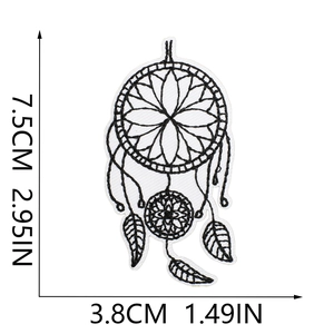 Detailed view of dreamcatcher embroidery patch with 7.5cm height dimension markers