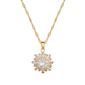 Luxurious gold stainless steel snowflake necklace with glittering zircon crystals