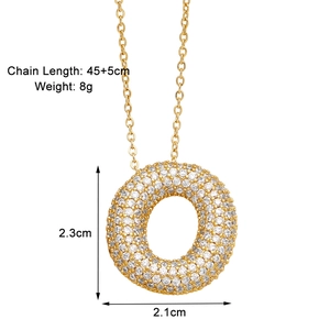 Detailed size specifications of the gold circular pendant necklace with white zircons