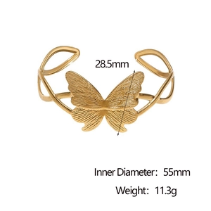 Polished 18k gold butterfly design open bangle in stainless steel for women