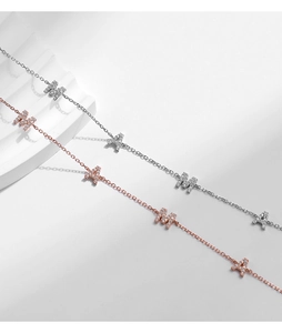 Macro detail of 925 silver MAMA necklaces in silver and rose gold with zircon inlay
