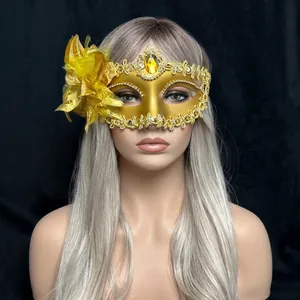 Masquerade Mask With Large Fabric Flower Lace Sequins And Rhinestone For Halloween Christmas Carnival Ball For Women