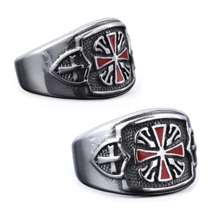 Men Cross Ring Retro Stainless Steel Templar Cross Enamel Punk Gothic Jewelry Finger Bands Vintage Silver Color