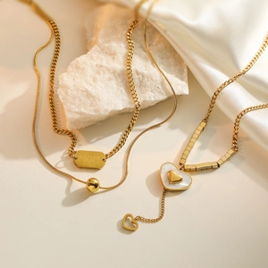 Double Layer Heart Pendant Necklace Titanium Steel Gold Plated Shell MOM Tag Elegant Jewelry For Women