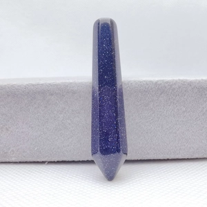 Deep blue sparkling sandstone hexagonal prism crystal pendant for meditation