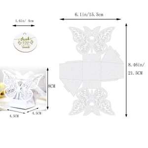 Detailed size specifications for hollow white butterfly wedding favor candy box