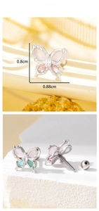 Detailed view of butterfly stud earrings showing screw back design and 0.8cm size dimensions