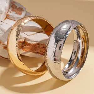 Exotic metallic snake skin textured wide bangles in gold and silver finish for women