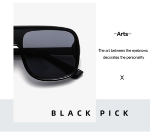 Detail view of glossy black oversized sunglasses featuring modern minimalist design