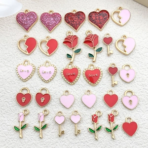 Colorful rose and heart alloy enamel charms for DIY jewelry making and key accessories