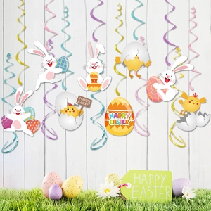 Easter Hanging Swirl Decorations Cartoon Bunny Chick Egg Paper Card PVC Spiral Ornaments Party Background Ceiling Decor