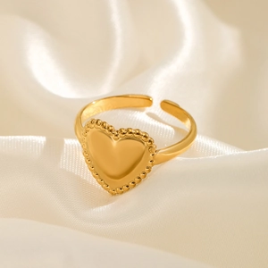Heart Open Ring Stainless Steel Gold Plated Adjustable Beaded Border Minimalist INS Style Jewelry For Women