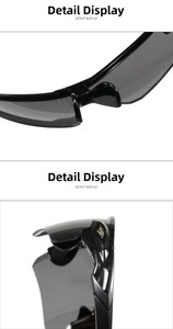 Close-up of the integrated nose pads and silver metal accents on black cycling sunglasses