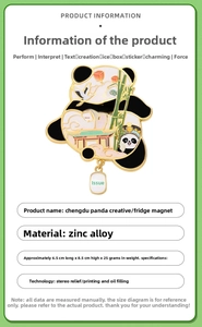 Dettagli tecnici della calamita da frigo panda in lega di zinco con ciondolo mahjong