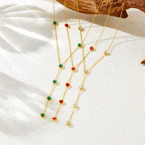 Stainless Steel Heart Rhinestone Y Lariat Necklace For Women Vintage Gold Electroplated Long Tassel Chain Pendant Necklace Jewelry