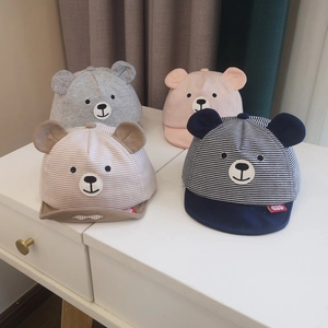 Baby Cotton Striped Baseball Cap Cute Cartoon Bear Ear Peaked Cap For Infants Toddler Soft Sun Protection Outdoor Hat
